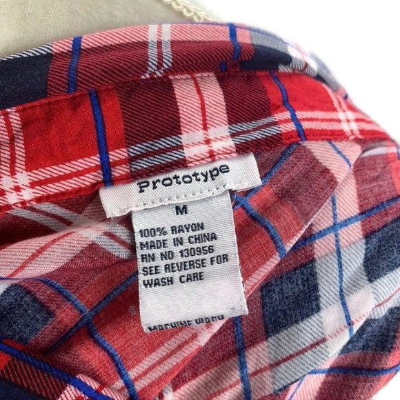 Prototype Red White Blue Plaid Button Down Shirt M - Picture 7 of 8